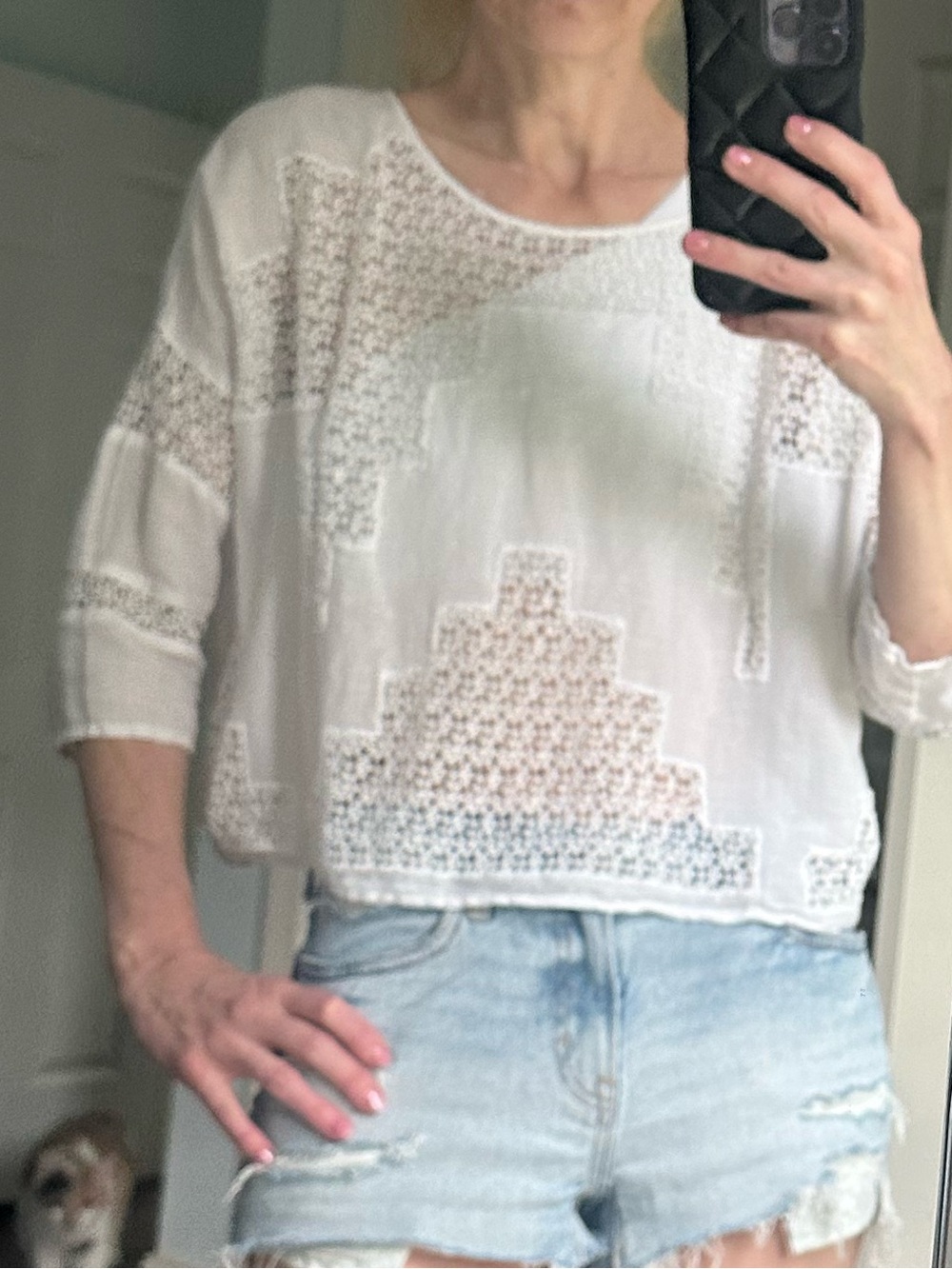 Free People White Crochet-Panel Cropped Top XS